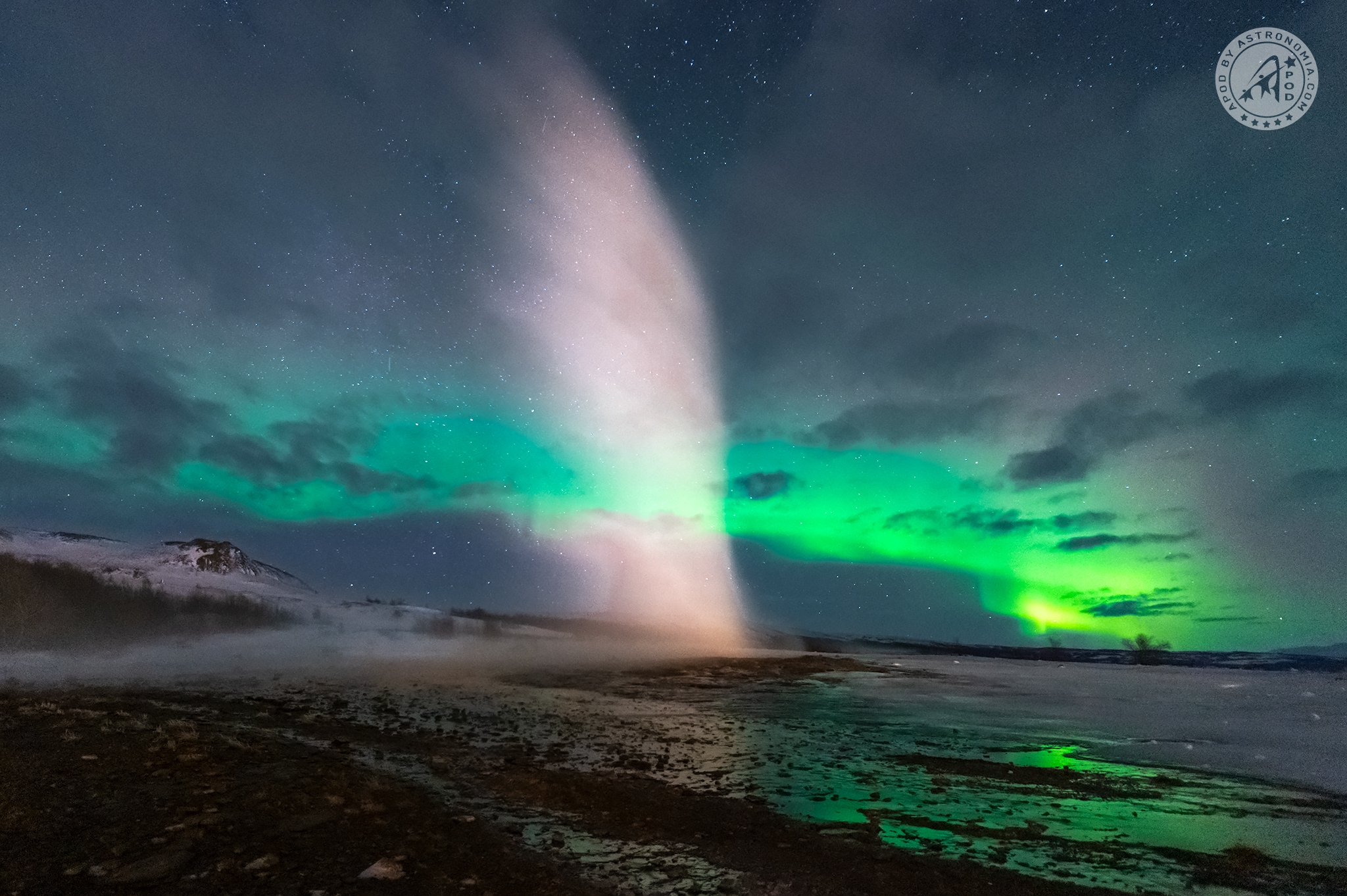 Il geyser e l’aurora boreale