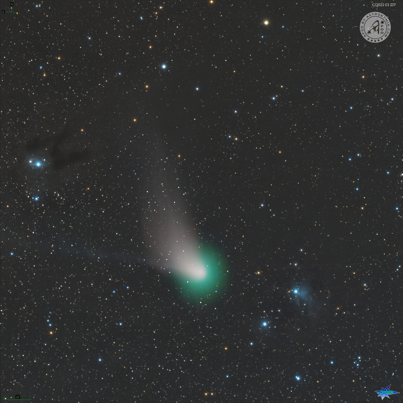 Cometa C/2022 E3 ZTF fra le nebulose a riflessione VdB29 e VdB31